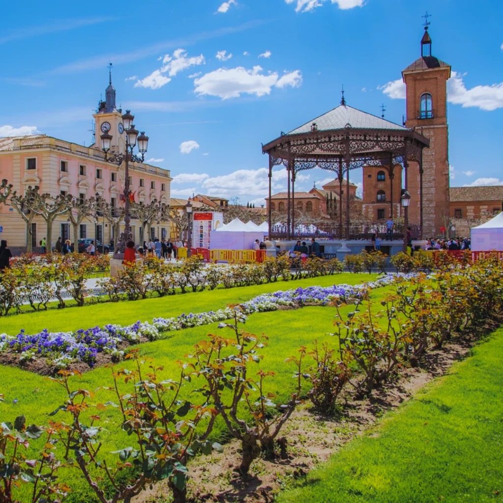 Plaza del Ayuntamiento de Alcalá de Henares en primavera