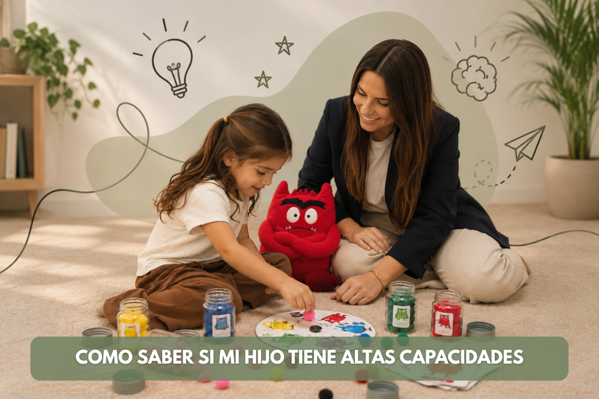 Niña con altas capacidades realizando una actividad creativa acompañada por una psicóloga infantil