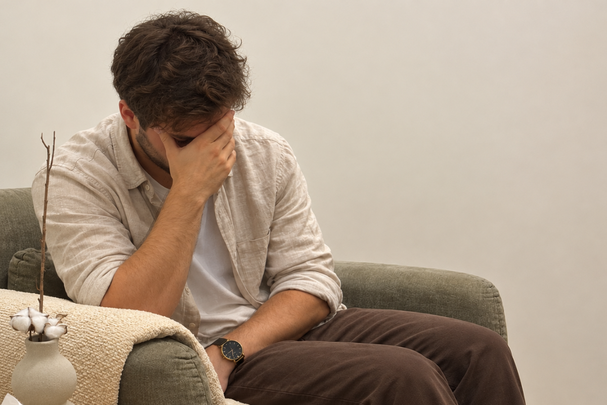 Hombre con malestar emocional asociado a una experiencia traumática