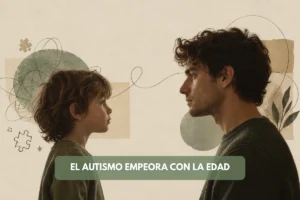 Ilustración de un niño y un adulto frente a frente para representar cómo pueden cambiar las características del autismo con la edad.
